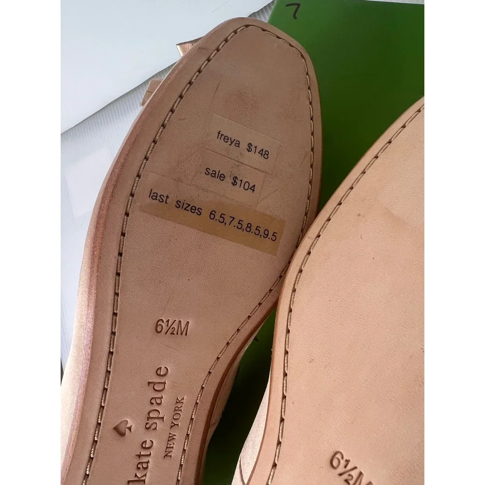 Kate Spade Freya Roasted Peanut Satin Crystal Bow Ballet Flats Pink 6.5M NEW